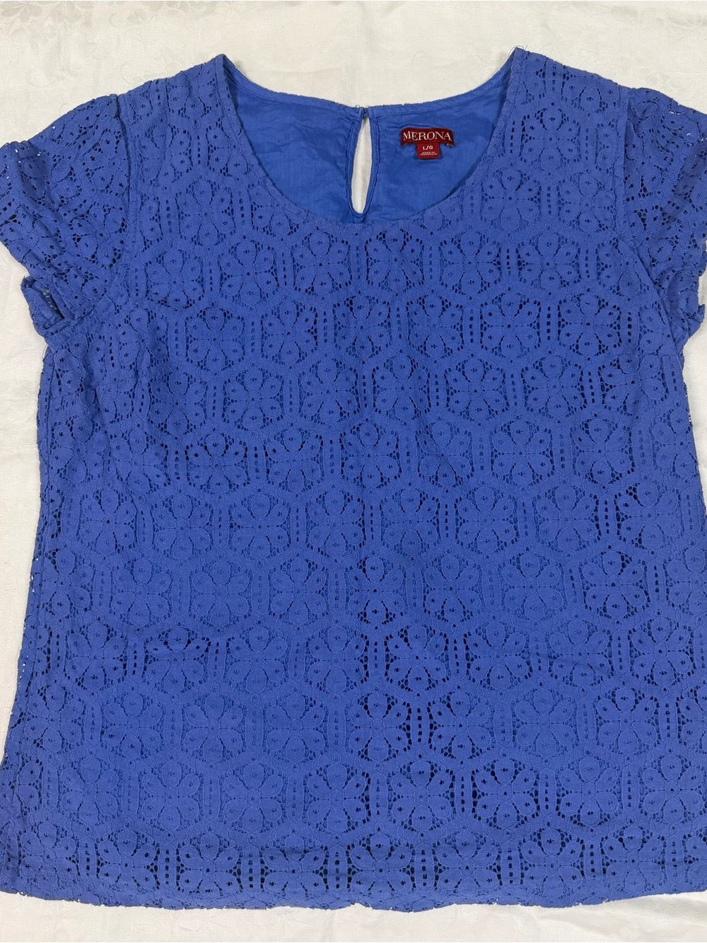 Merona Royal Blue Lace Overlay Short Sleeve Blouse